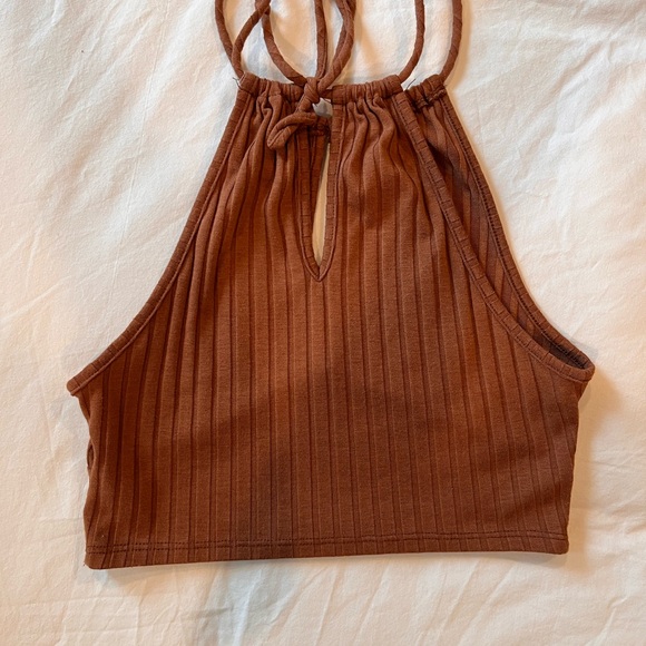 Brown Ribbed Halter Top - Picture 2 of 3